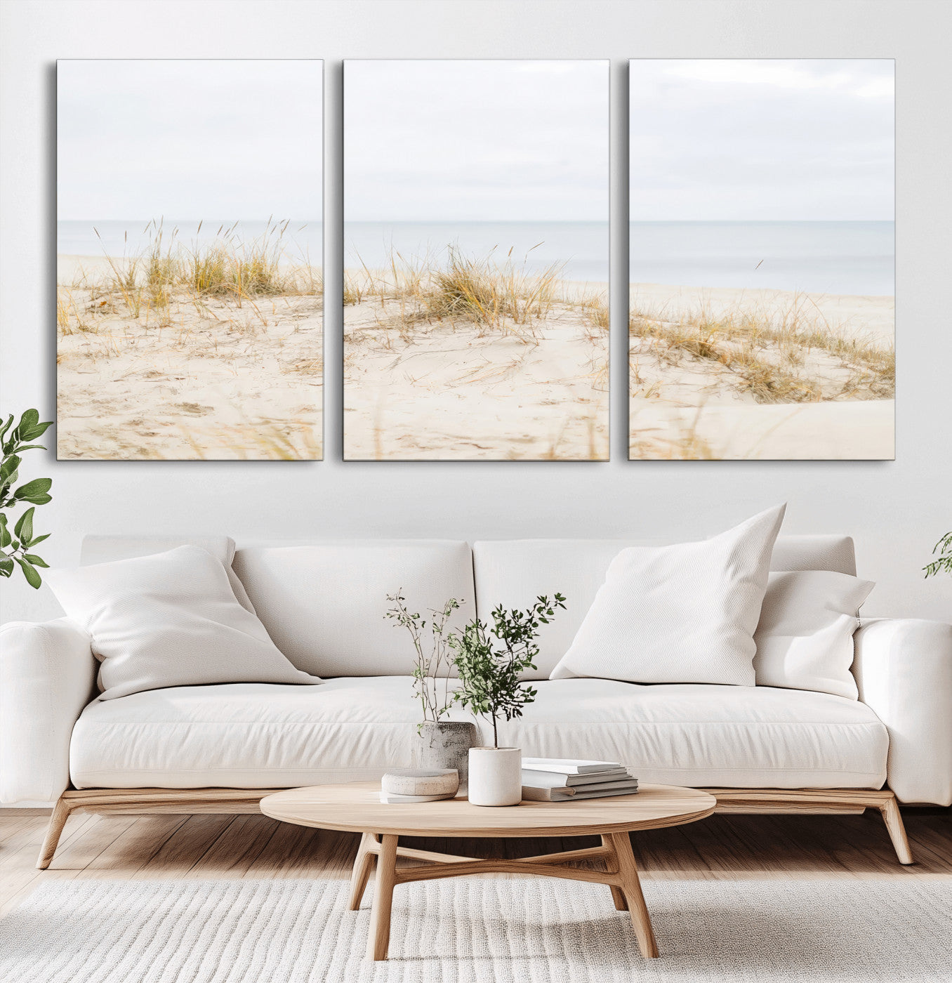 Canvas of soft beach dunes and coastal grasses in neutral tones, perfect for Scandinavian coastal or minimalist nature-inspired home decor.   2/2
