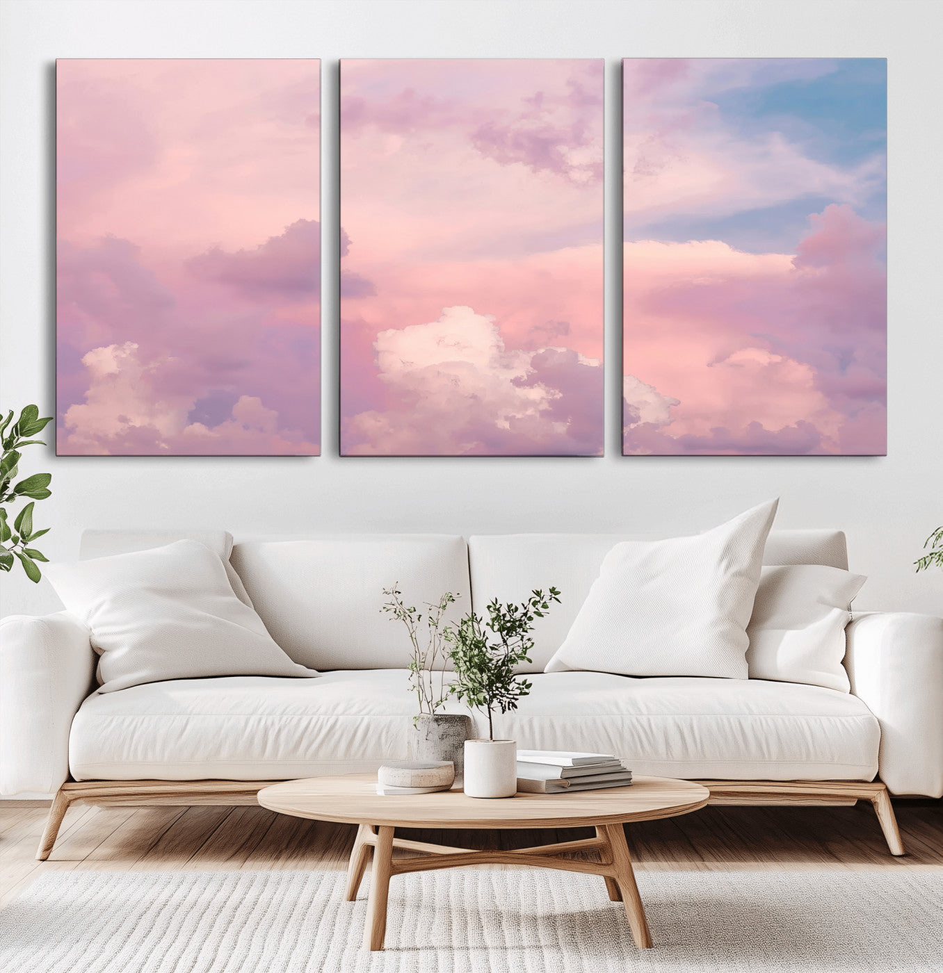 Soft pastel-colored clouds in shades of pink, purple, and blue, creating a dreamy and serene sky perfect for a calming decor touch.