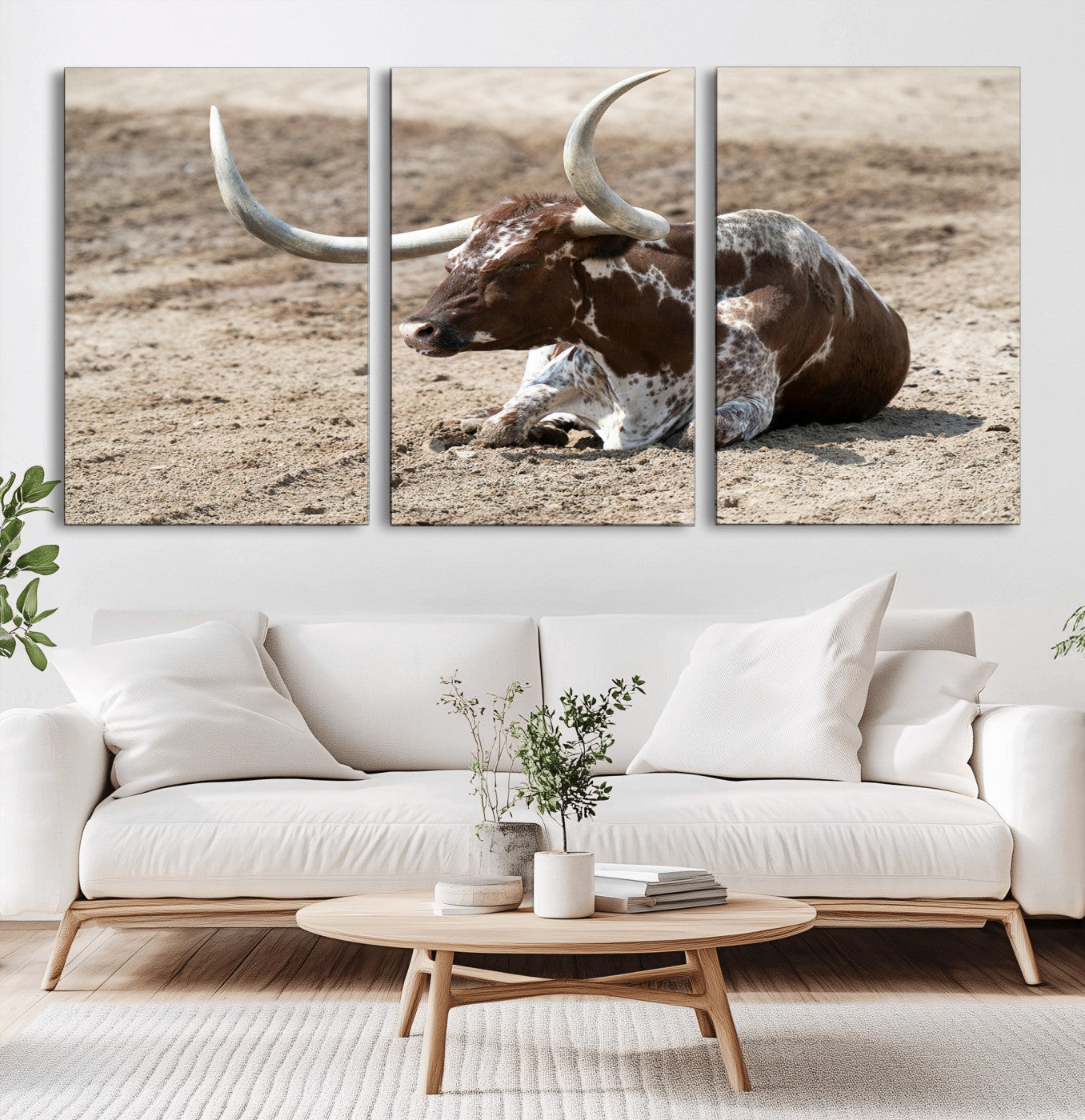 Texas Longhorn Wall Art Canvas Print, Framed Country Living Art Picture Print, Farmhouse Aesthetic Perfect Western Rustic Decor Artwork