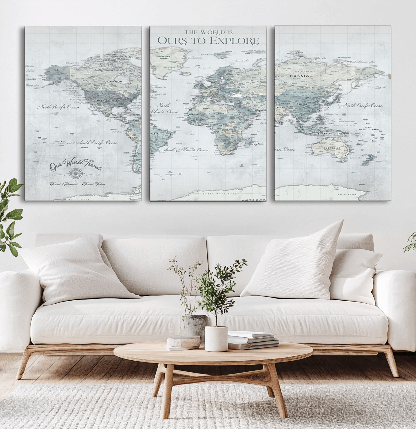 Custom Push Pin World Map Wall Canvas Print – Personalized Travel Tracker with Pins – Framed Custom Quotie Canvas for Home Office Decor