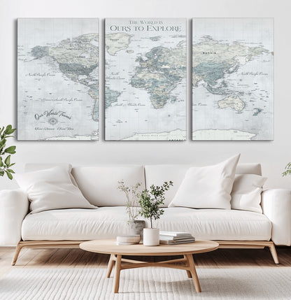 Custom Push Pin World Map Wall Canvas Print – Personalized Travel Tracker with Pins – Framed Custom Quotie Canvas for Home Office Decor