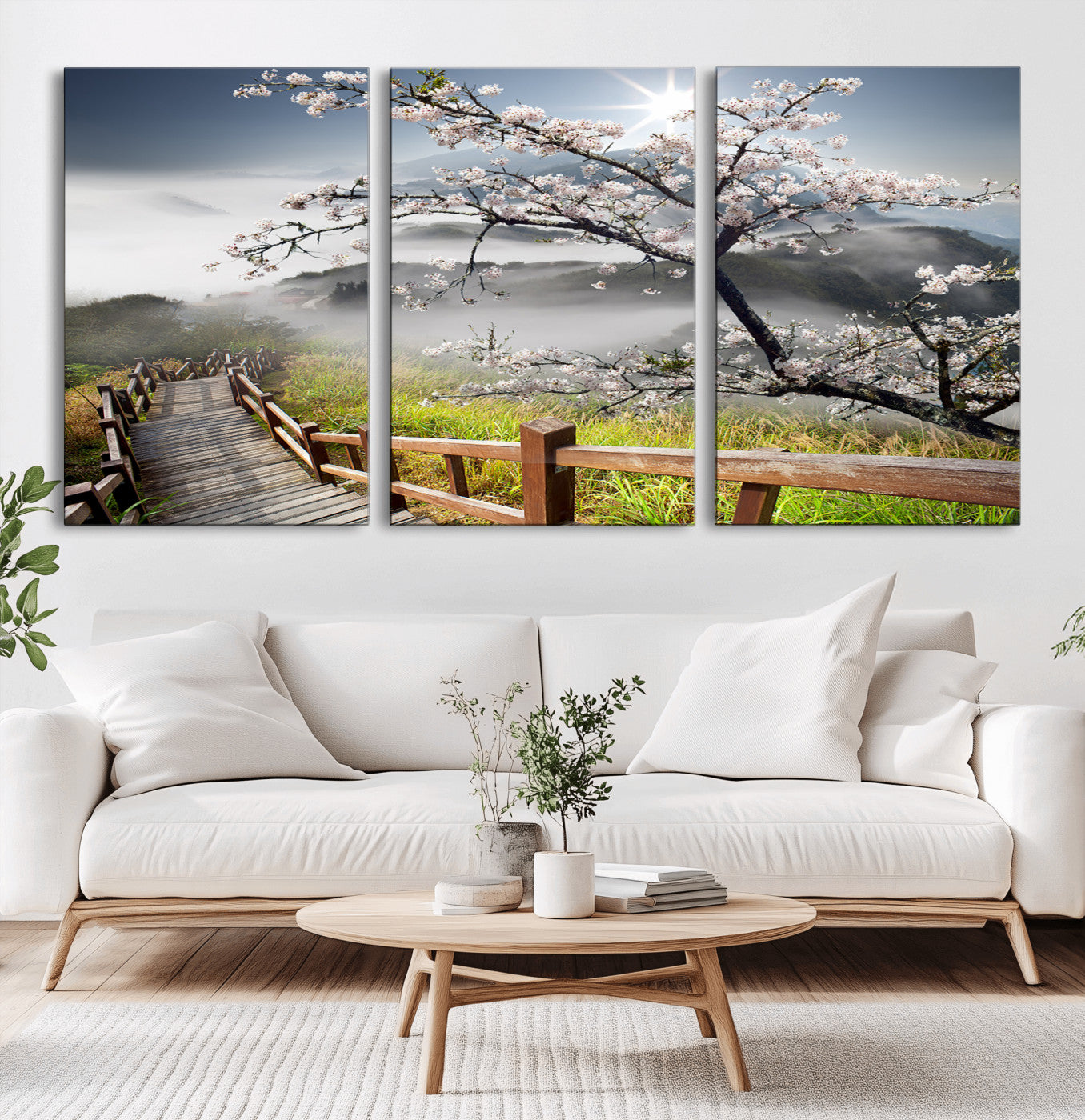 Sakura Cherry Blossom Pathway Canvas Wall Art – Tranquil Walk Through Blossoming Nature – Ready to Hang