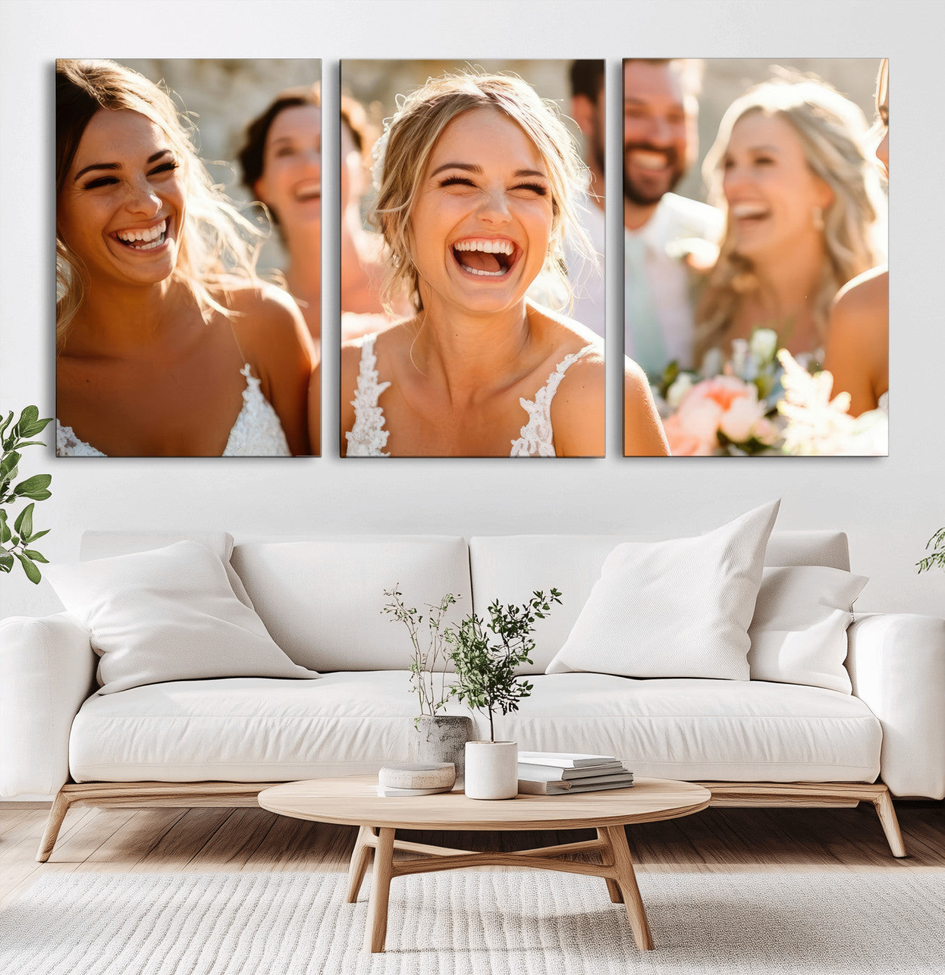 MGV-CV-60X30-3P - Joyful Wedding Wall Art – Laughing Bride and Bridesmaids Canvas Print, Romantic Celebration Photography Decor for Bedroom, Living Room, or Wedding Gift