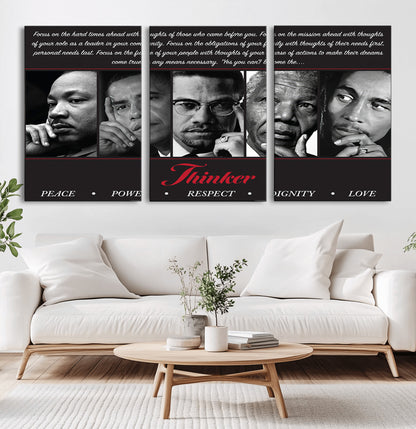 Monochrome canvas of iconic Black leaders with a powerful quote, perfect for modern spaces with a cultural or motivational theme.