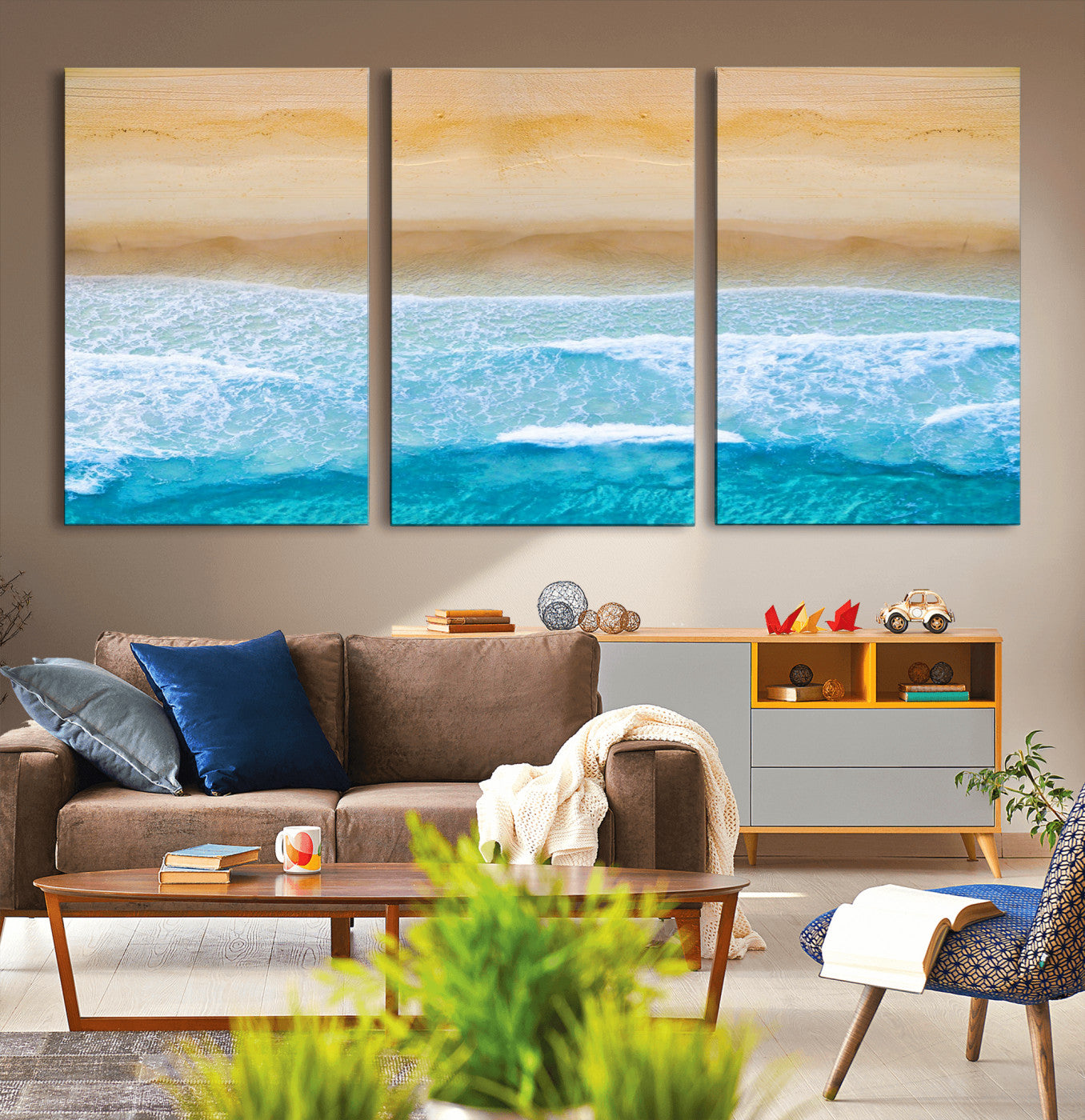 -Aerial Beach Wall Art – Serene Ocean Waves & Sandy Shore Canvas Print, Coastal Home Decor for Living Room, Bedroom or Office