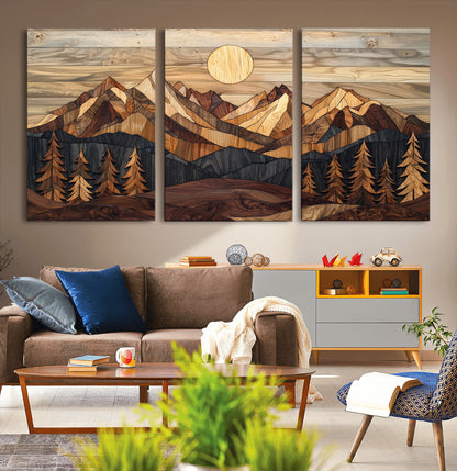 Mountain Landscape Wall Art Print - Sunset Hills Canvas Print, featuring an abstract nature scene with earthy tones and misty peaks, perfect for boho and modern decor.