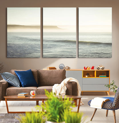 Canvas of a misty ocean scene with coastal cliffs and soft neutral tones, ideal for Scandinavian coastal or minimalist nature-inspired home decor.