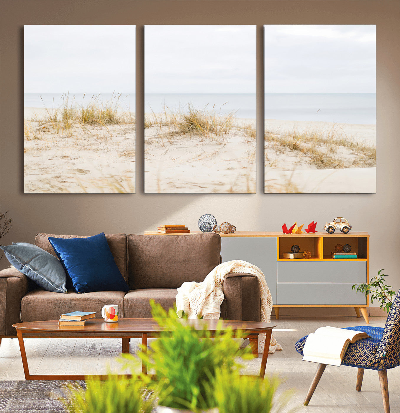 Canvas of soft beach dunes and coastal grasses in neutral tones, perfect for Scandinavian coastal or minimalist nature-inspired home decor.   2/2