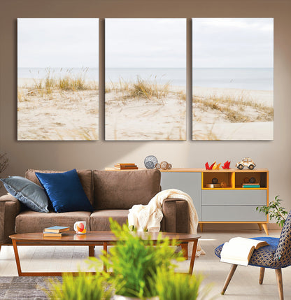 Canvas of soft beach dunes and coastal grasses in neutral tones, perfect for Scandinavian coastal or minimalist nature-inspired home decor.   2/2