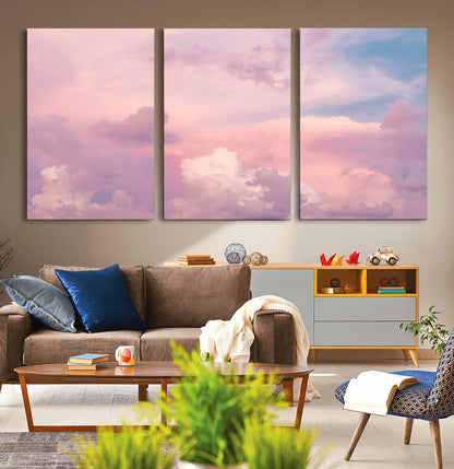 Soft pastel-colored clouds in shades of pink, purple, and blue, creating a dreamy and serene sky perfect for a calming decor touch.