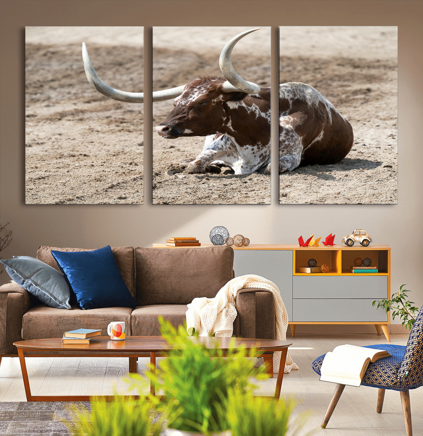 Texas Longhorn Wall Art Canvas Print, Framed Country Living Art Picture Print, Farmhouse Aesthetic Perfect Western Rustic Decor Artwork