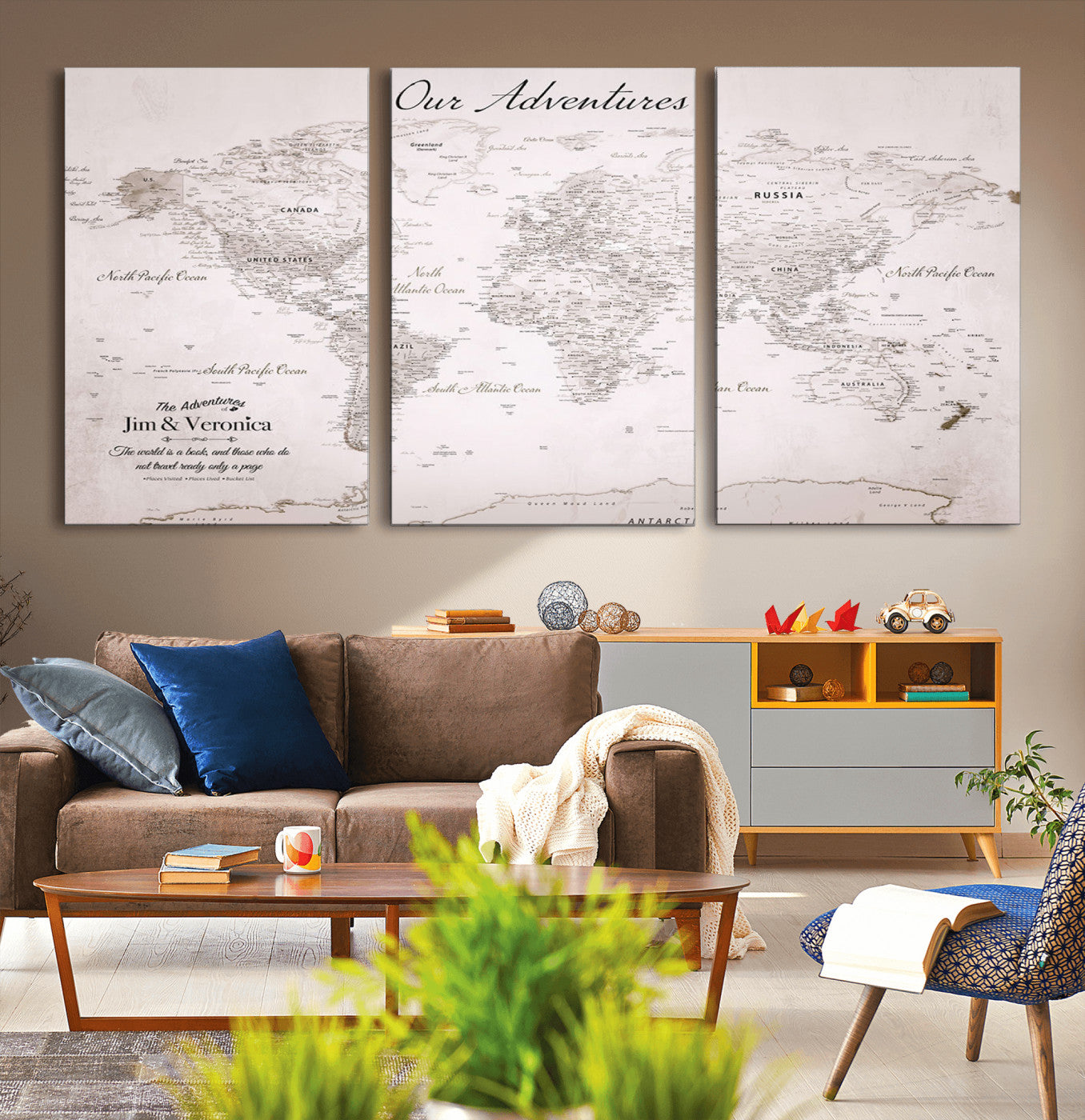 Customize Push Pin World Map Wall Canvas Print – Personalized Travel Map with Foam Pins – Framed Custom Quotie Canvas for Home Office Decor