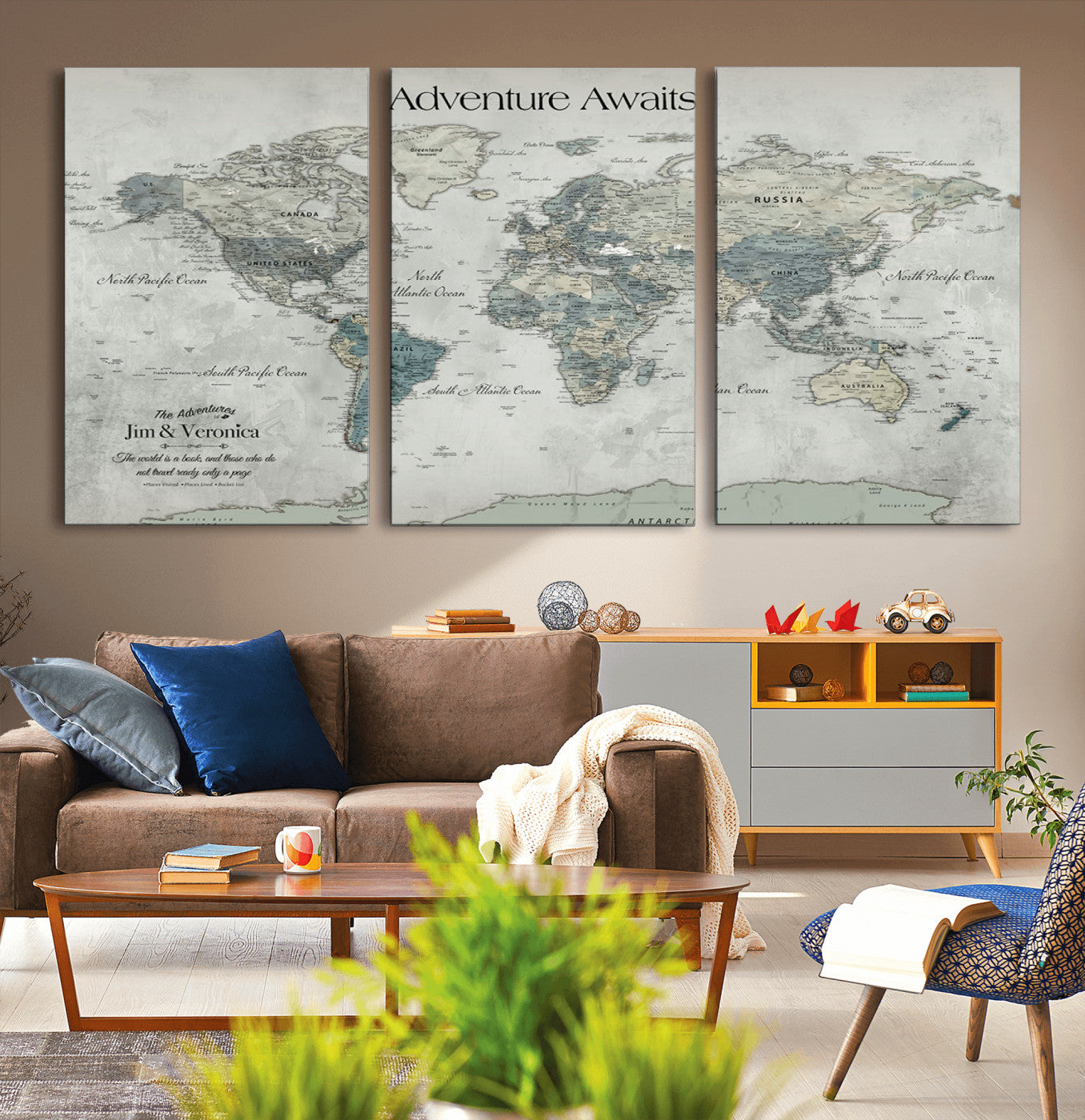 Customize Push Pin World Map Wall Canvas Print – Personalized Travel Tracker with Pins – Framed Custom Quotie Canvas for Home Office Decor