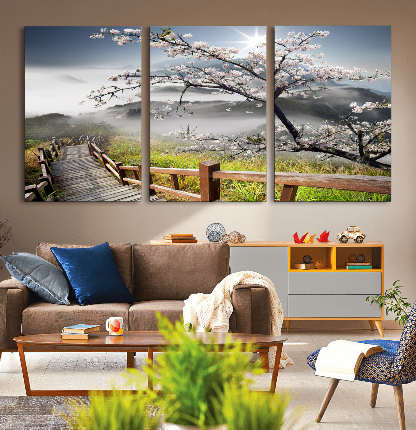 Sakura Cherry Blossom Pathway Canvas Wall Art – Tranquil Walk Through Blossoming Nature – Ready to Hang