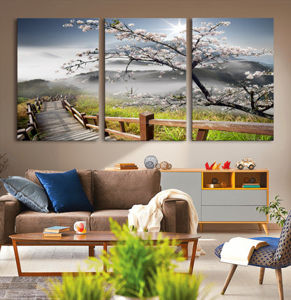 Sakura Cherry Blossom Pathway Canvas Wall Art – Tranquil Walk Through Blossoming Nature – Ready to Hang