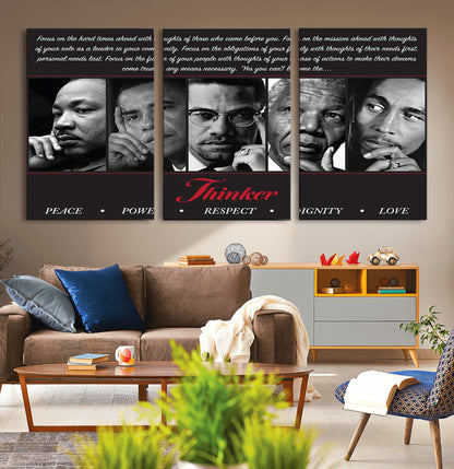 Monochrome canvas of iconic Black leaders with a powerful quote, perfect for modern spaces with a cultural or motivational theme.