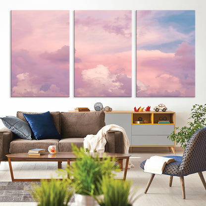 Soft pastel-colored clouds in shades of pink, purple, and blue, creating a dreamy and serene sky perfect for a calming decor touch.