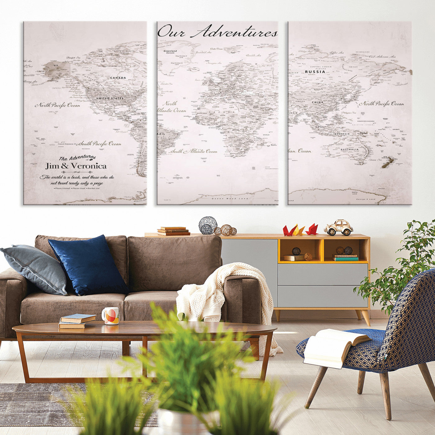 Customize Push Pin World Map Wall Canvas Print – Personalized Travel Map with Foam Pins – Framed Custom Quotie Canvas for Home Office Decor