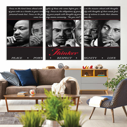 Monochrome canvas of iconic Black leaders with a powerful quote, perfect for modern spaces with a cultural or motivational theme.