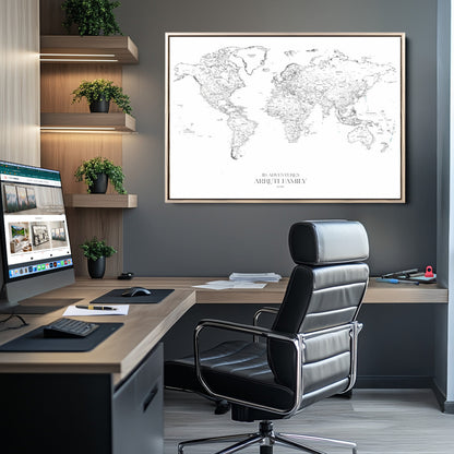 23223-MGV-CV-36X24-Push Pin World Map Canvas Print – Framed Wall Art for Couples to Track Their Travels – Anniversary Gift or Home Adventure Decor