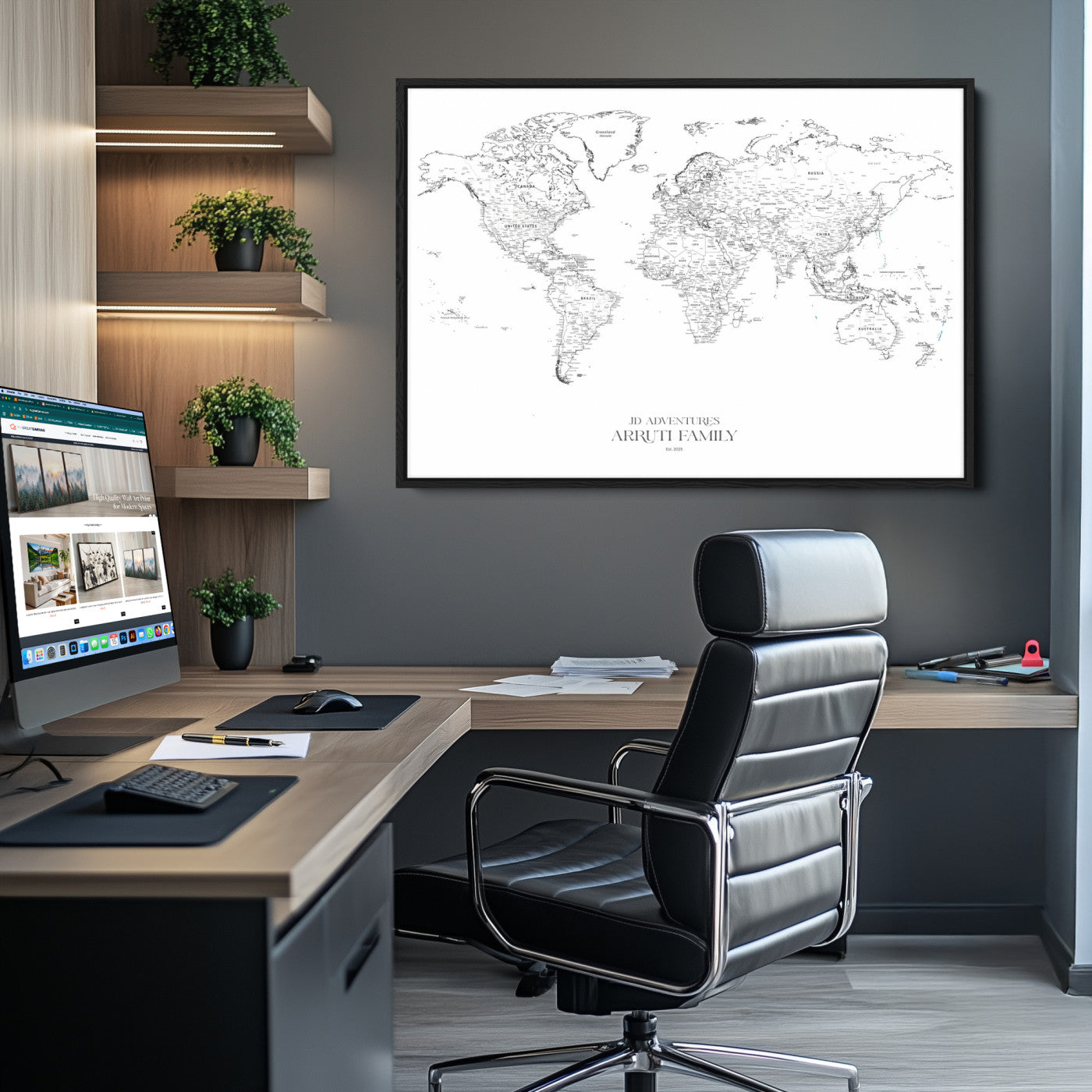 23223-MGV-CV-36X24-Push Pin World Map Canvas Print – Framed Wall Art for Couples to Track Their Travels – Anniversary Gift or Home Adventure Decor