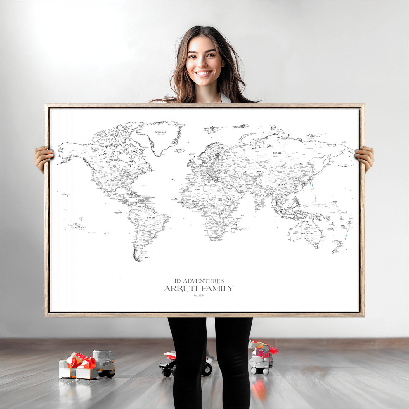 23223-MGV-CV-36X24-Push Pin World Map Canvas Print – Framed Wall Art for Couples to Track Their Travels – Anniversary Gift or Home Adventure Decor