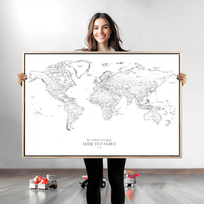 23223-MGV-CV-36X24-Push Pin World Map Canvas Print – Framed Wall Art for Couples to Track Their Travels – Anniversary Gift or Home Adventure Decor