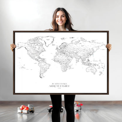23223-MGV-CV-36X24-Push Pin World Map Canvas Print – Framed Wall Art for Couples to Track Their Travels – Anniversary Gift or Home Adventure Decor