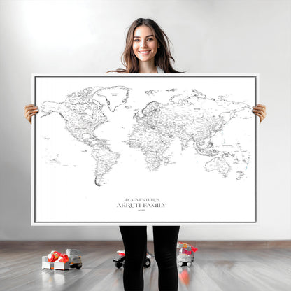 23223-MGV-CV-36X24-Push Pin World Map Canvas Print – Framed Wall Art for Couples to Track Their Travels – Anniversary Gift or Home Adventure Decor