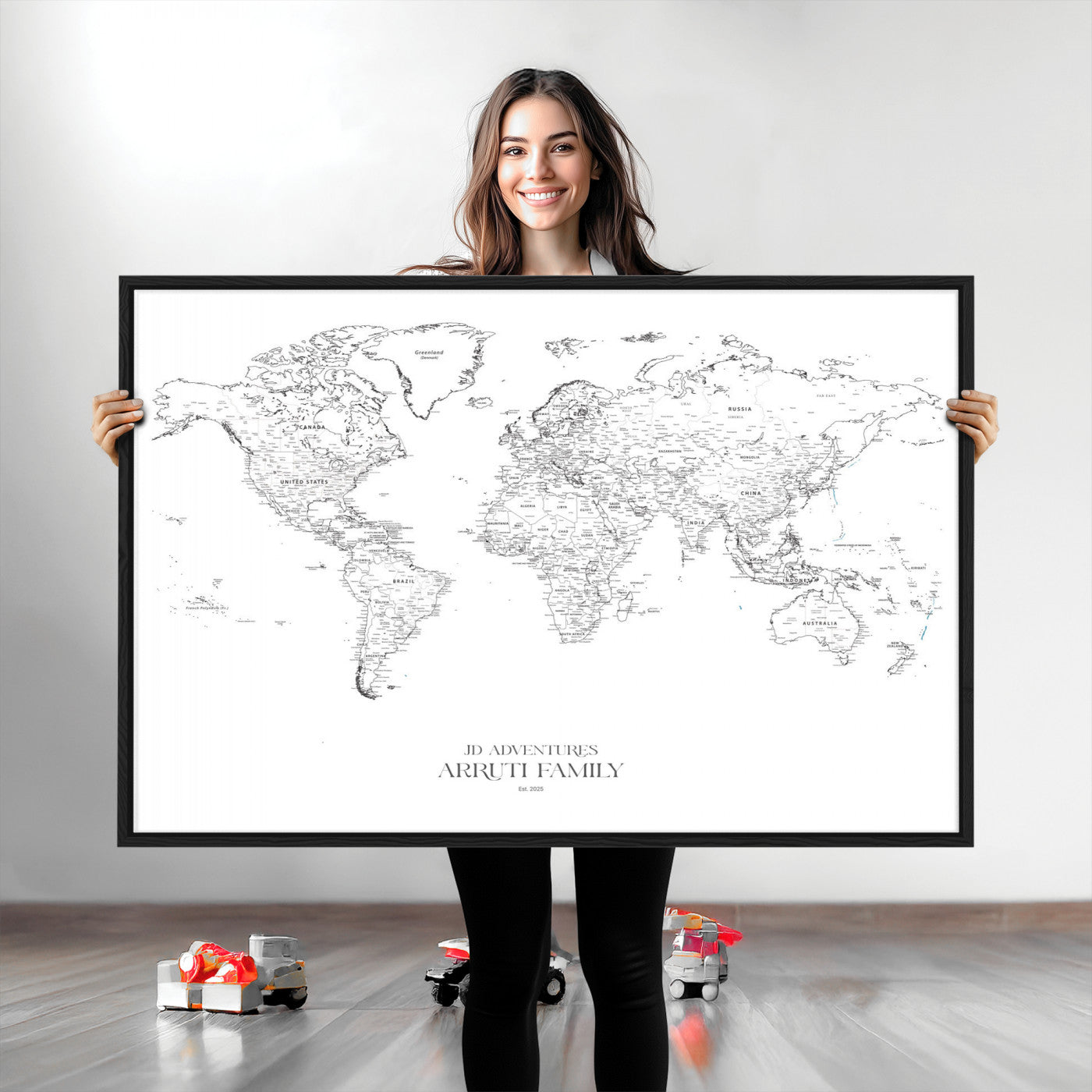 23223-MGV-CV-36X24-Push Pin World Map Canvas Print – Framed Wall Art for Couples to Track Their Travels – Anniversary Gift or Home Adventure Decor