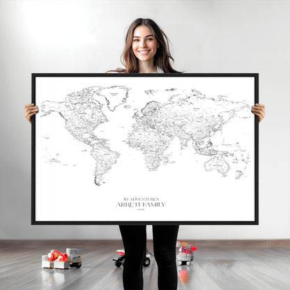 23223-MGV-CV-36X24-Push Pin World Map Canvas Print – Framed Wall Art for Couples to Track Their Travels – Anniversary Gift or Home Adventure Decor