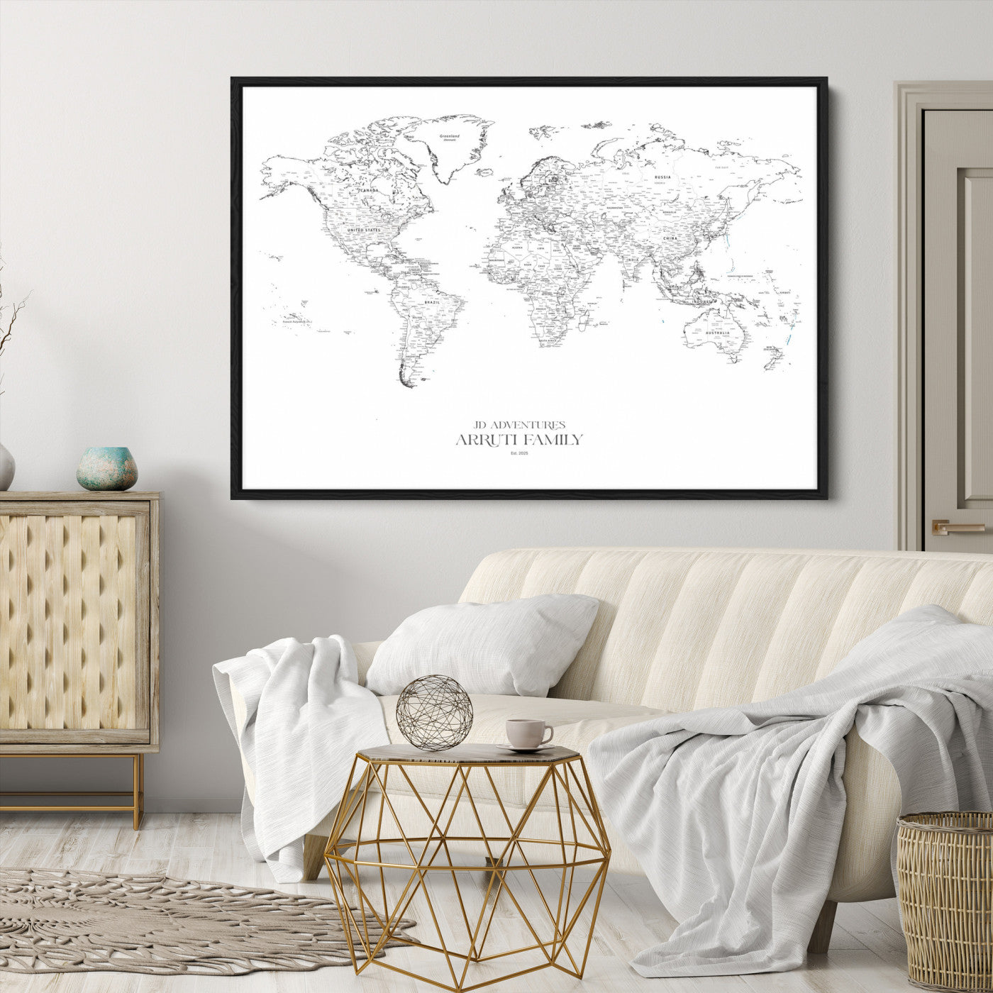 23223-MGV-CV-36X24-Push Pin World Map Canvas Print – Framed Wall Art for Couples to Track Their Travels – Anniversary Gift or Home Adventure Decor