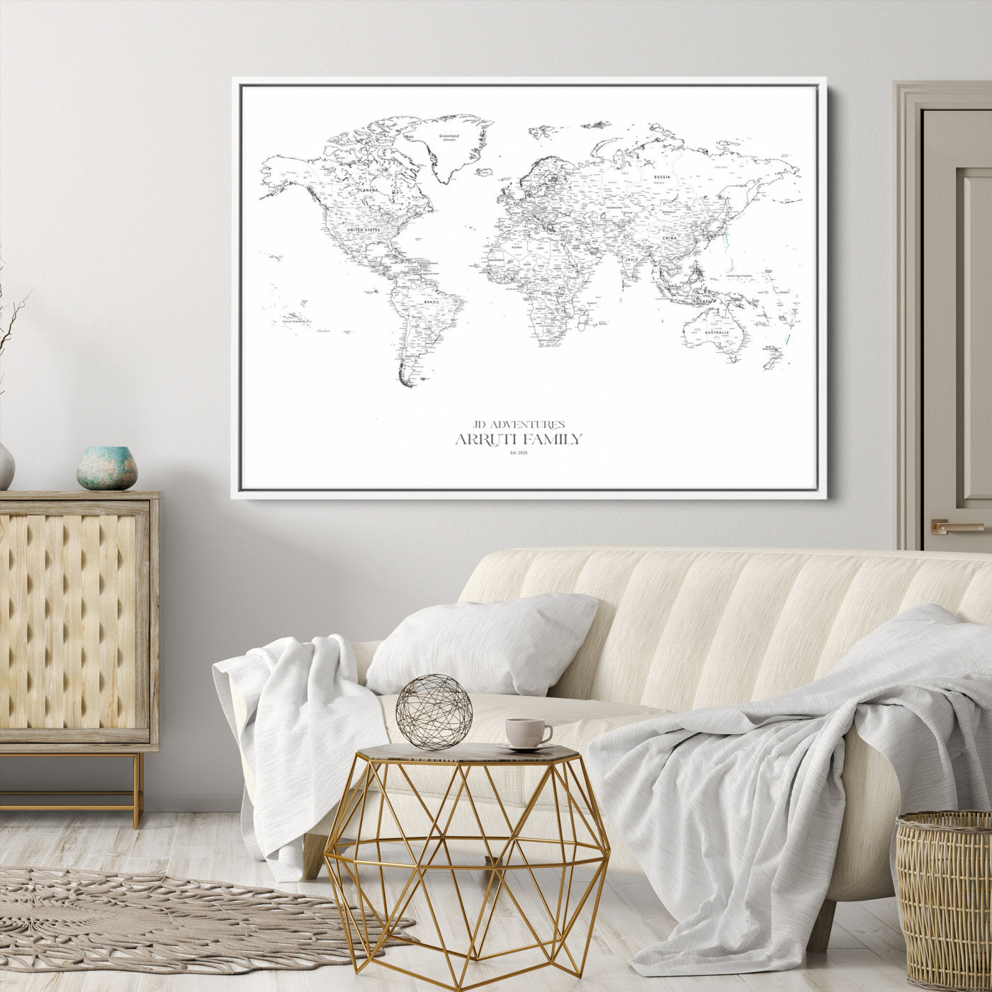 23223-MGV-CV-36X24-Push Pin World Map Canvas Print – Framed Wall Art for Couples to Track Their Travels – Anniversary Gift or Home Adventure Decor