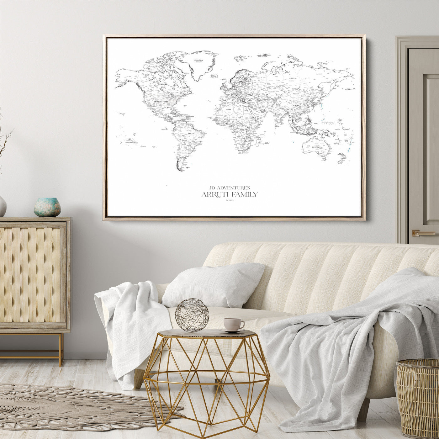 23223-MGV-CV-36X24-Push Pin World Map Canvas Print – Framed Wall Art for Couples to Track Their Travels – Anniversary Gift or Home Adventure Decor