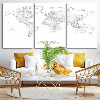 23223-MGV-CV-36X24-Push Pin World Map Canvas Print – Framed Wall Art for Couples to Track Their Travels – Anniversary Gift or Home Adventure Decor