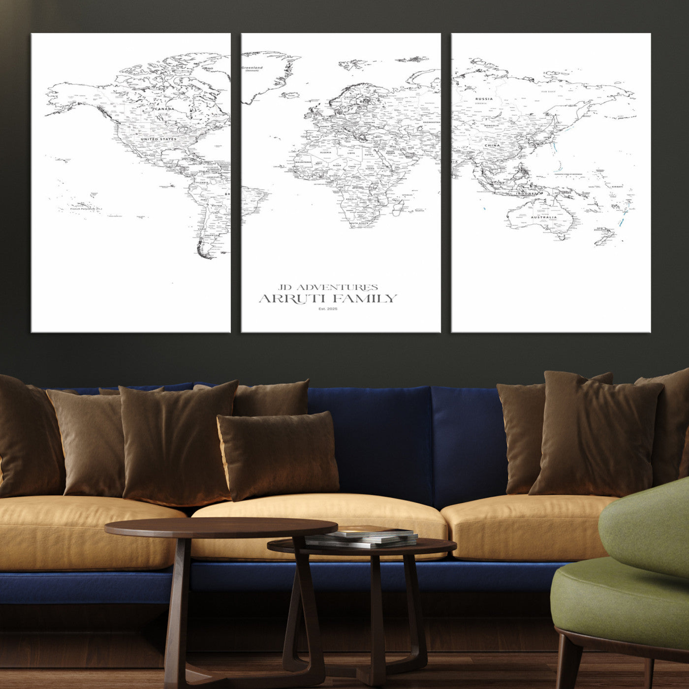 23223-MGV-CV-36X24-Push Pin World Map Canvas Print – Framed Wall Art for Couples to Track Their Travels – Anniversary Gift or Home Adventure Decor