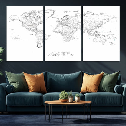 23223-MGV-CV-36X24-Push Pin World Map Canvas Print – Framed Wall Art for Couples to Track Their Travels – Anniversary Gift or Home Adventure Decor