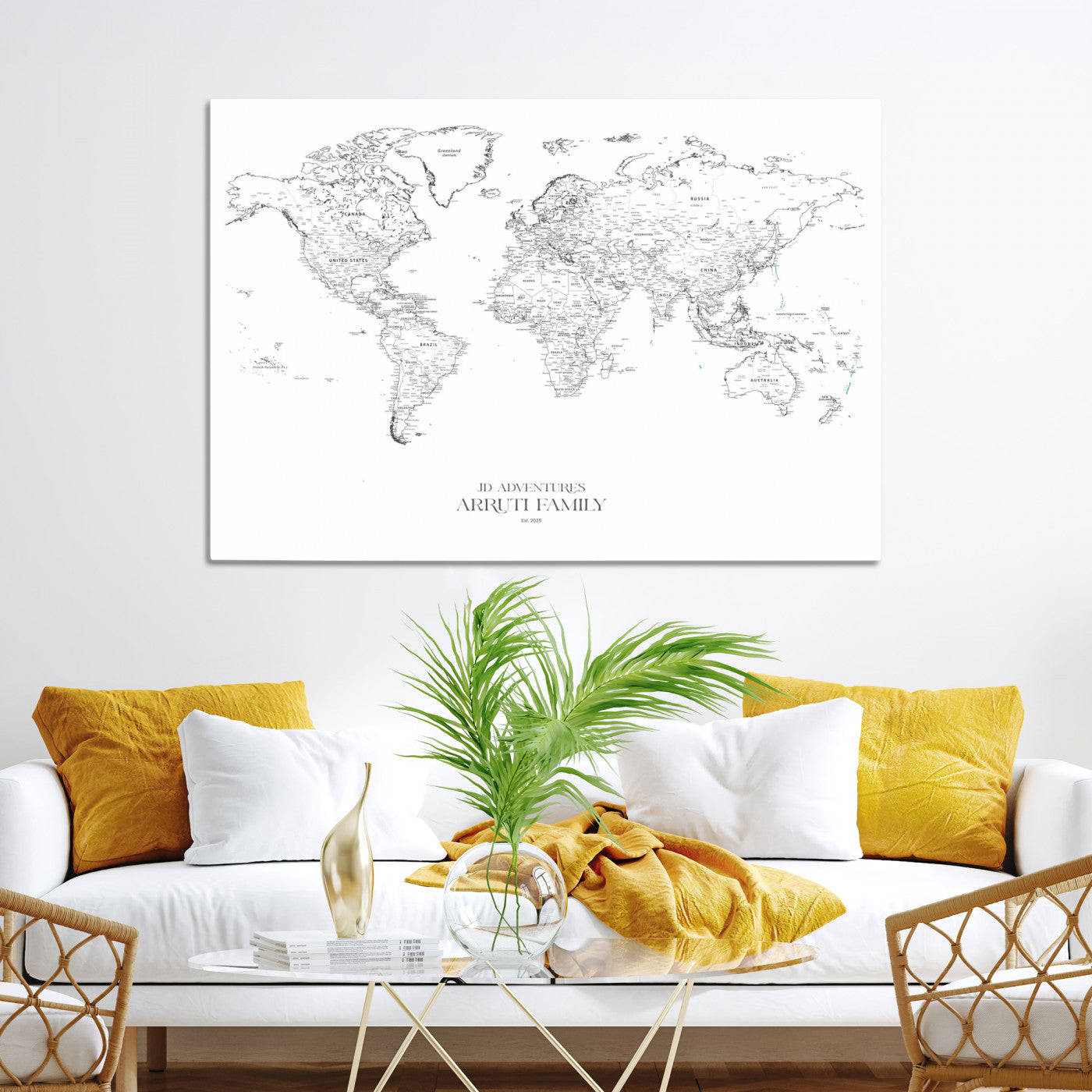 23223-MGV-CV-36X24-Push Pin World Map Canvas Print – Framed Wall Art for Couples to Track Their Travels – Anniversary Gift or Home Adventure Decor