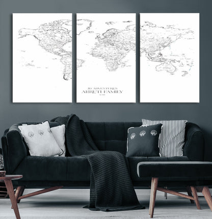 23223-MGV-CV-36X24-Push Pin World Map Canvas Print – Framed Wall Art for Couples to Track Their Travels – Anniversary Gift or Home Adventure Decor