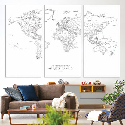 23223-MGV-CV-36X24-Push Pin World Map Canvas Print – Framed Wall Art for Couples to Track Their Travels – Anniversary Gift or Home Adventure Decor