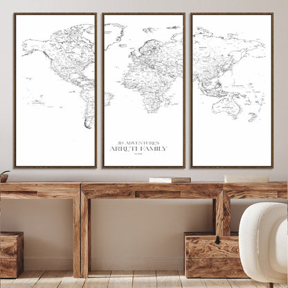 23223-MGV-CV-36X24-Push Pin World Map Canvas Print – Framed Wall Art for Couples to Track Their Travels – Anniversary Gift or Home Adventure Decor