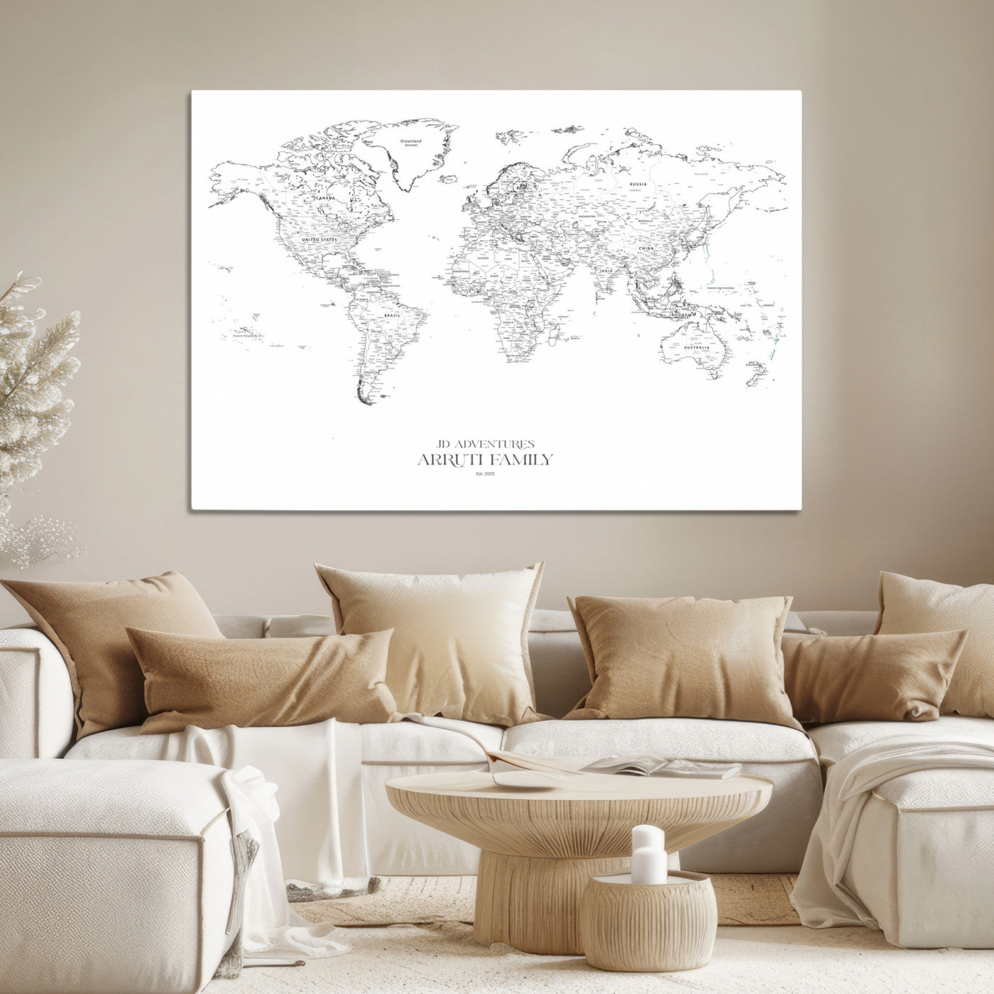 23223-MGV-CV-36X24-Push Pin World Map Canvas Print – Framed Wall Art for Couples to Track Their Travels – Anniversary Gift or Home Adventure Decor