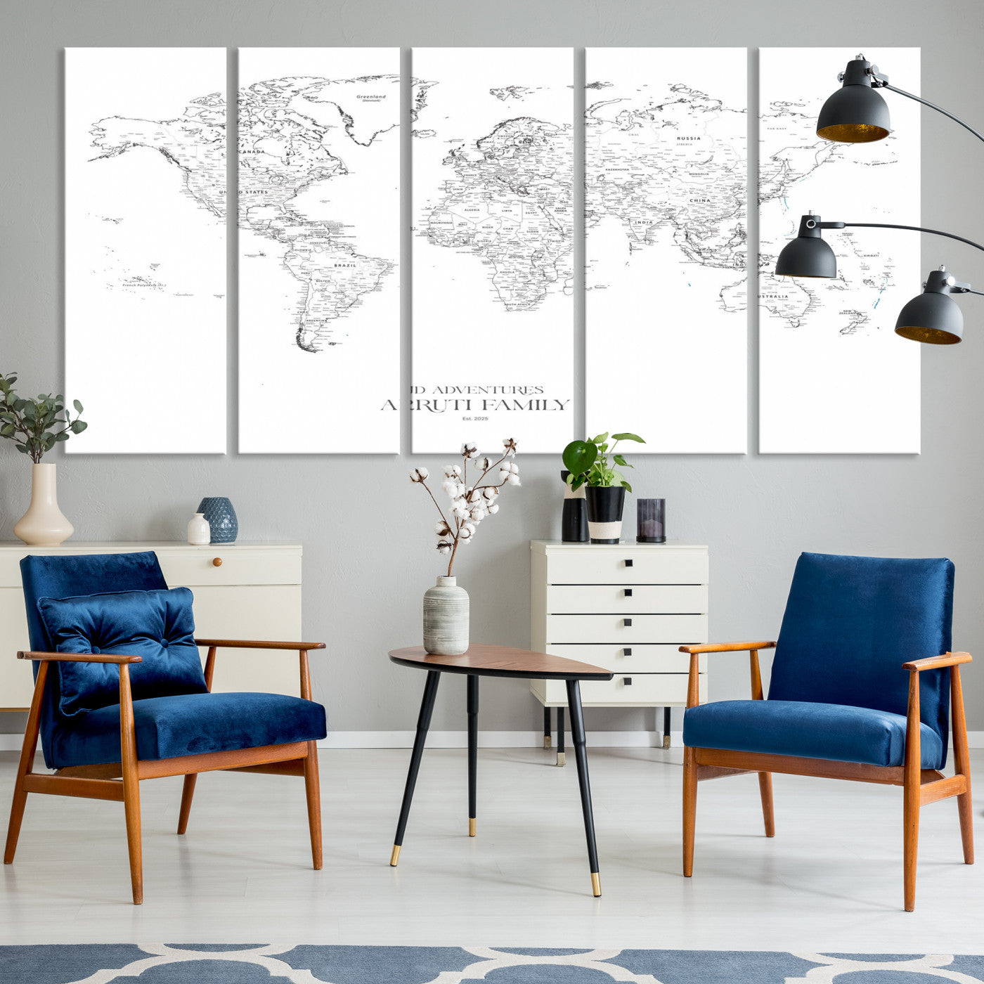 23223-MGV-CV-36X24-Push Pin World Map Canvas Print – Framed Wall Art for Couples to Track Their Travels – Anniversary Gift or Home Adventure Decor