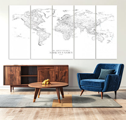 23223-MGV-CV-36X24-Push Pin World Map Canvas Print – Framed Wall Art for Couples to Track Their Travels – Anniversary Gift or Home Adventure Decor