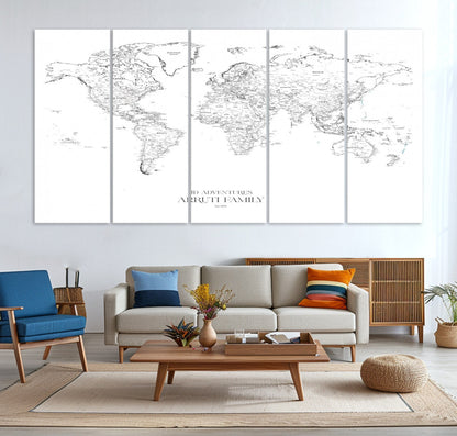 23223-MGV-CV-36X24-Push Pin World Map Canvas Print – Framed Wall Art for Couples to Track Their Travels – Anniversary Gift or Home Adventure Decor