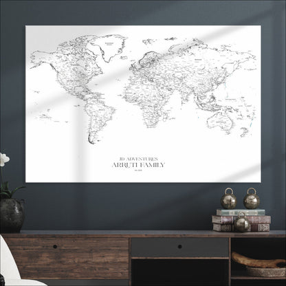 23223-MGV-CV-36X24-Push Pin World Map Canvas Print – Framed Wall Art for Couples to Track Their Travels – Anniversary Gift or Home Adventure Decor
