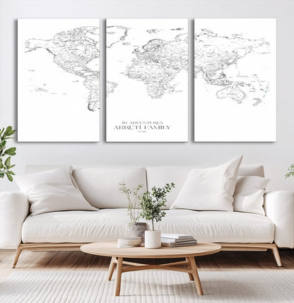 23223-MGV-CV-36X24-Push Pin World Map Canvas Print – Framed Wall Art for Couples to Track Their Travels – Anniversary Gift or Home Adventure Decor
