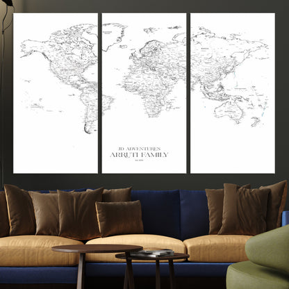 23223-MGV-CV-36X24-Push Pin World Map Canvas Print – Framed Wall Art for Couples to Track Their Travels – Anniversary Gift or Home Adventure Decor