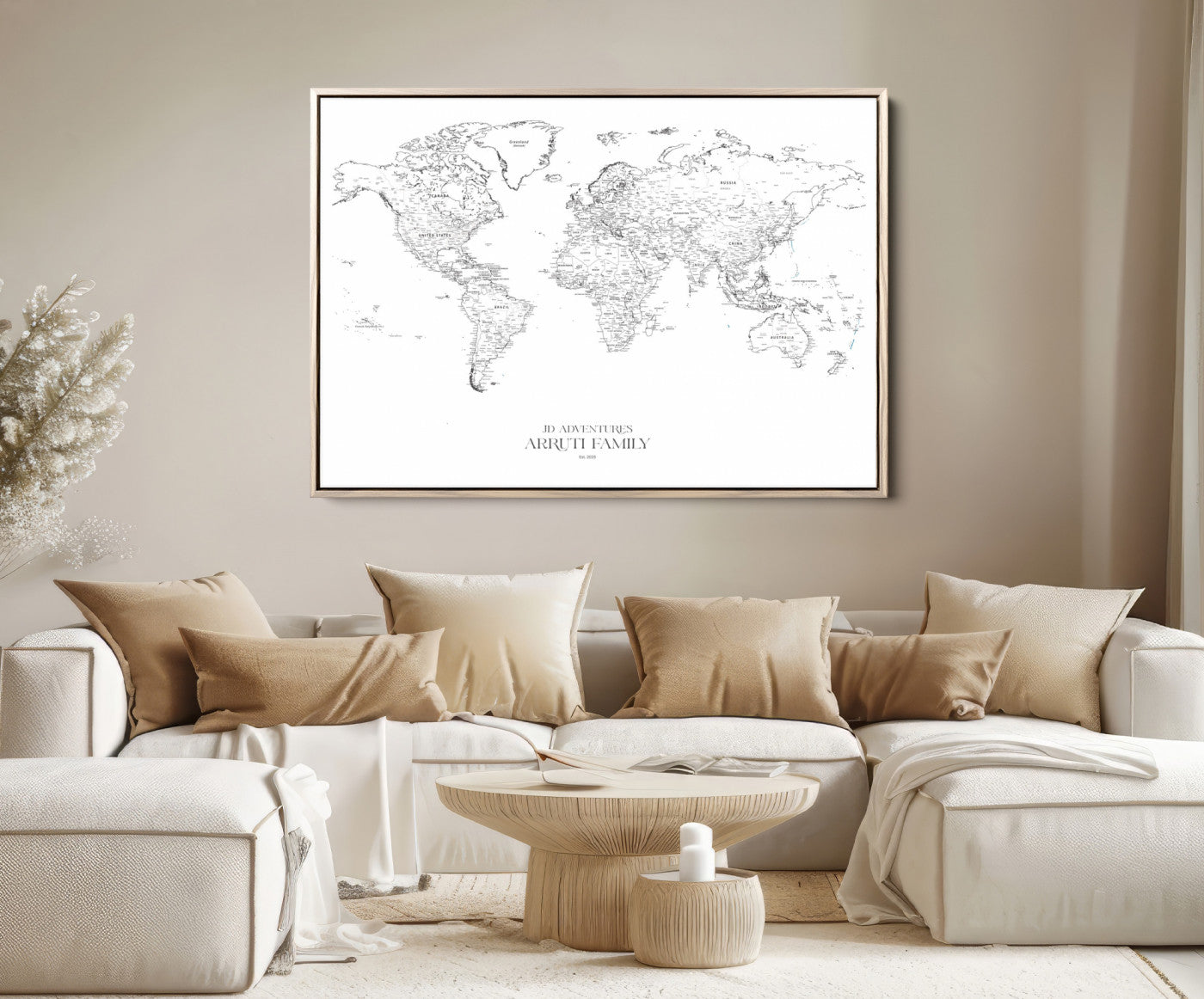 23223-MGV-CV-36X24-Push Pin World Map Canvas Print – Framed Wall Art for Couples to Track Their Travels – Anniversary Gift or Home Adventure Decor