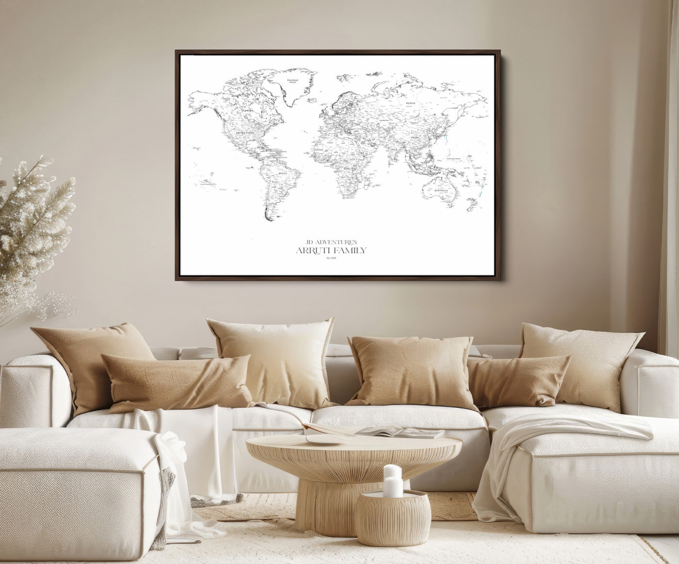23223-MGV-CV-36X24-Push Pin World Map Canvas Print – Framed Wall Art for Couples to Track Their Travels – Anniversary Gift or Home Adventure Decor
